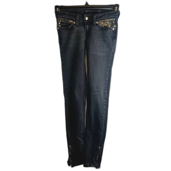 Levi's Demi Curve Low Rise Skinny Jeans‎ with Zip Ankle & Sequin Detail Sz 24 - Picture 1 of 11